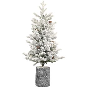 4.5ft PE/PVC Decorated Flocking Basin Pine Cone Xmas Tree Flocked Christmas Tree with Lights