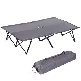 Outsunny 2 Person Folding Camping Cot for Adults, 50" Extra Wide Outdoor Portable Sleeping Cot with Carry Bag, Beach Hiking (Color: Grey)